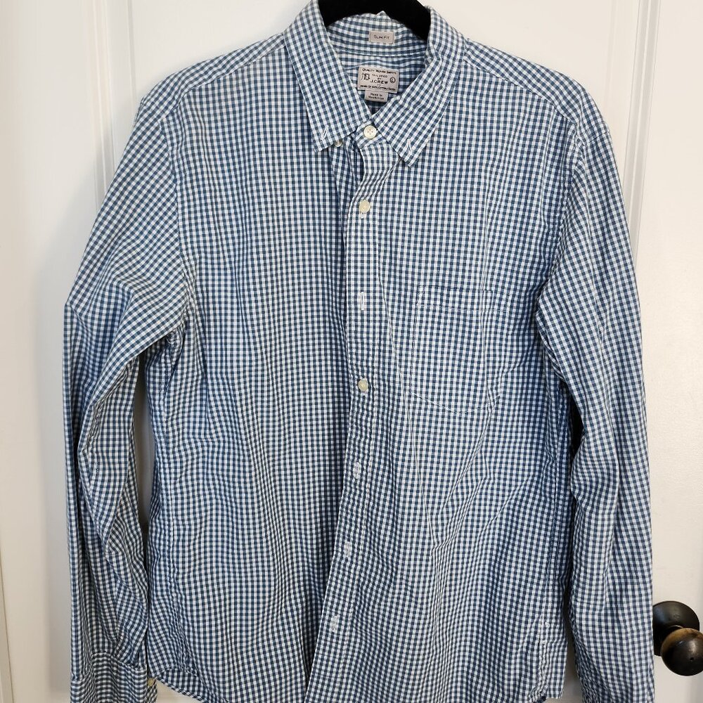 Tailored by J. Crew Slim Fit Blue Check Button Down Shirt - Size L